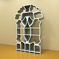 Modern Decorative Cabinet With Geometric Cutout Design And White Open Shelving