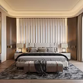 Modern Luxury Bedroom Interior With Striped Headboard Wall Lighting And Large Window