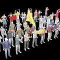 Group of People in Various Poses Gathering Together Waving Hands And Holding Colorful Flags
