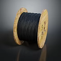 Solid Wooden Spool With Black Cable Wound On Natural Wood Structure 3d model