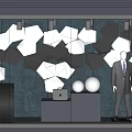 Modern Window Display With Black White Geometric Decorations Mannequins In Wedding Dress And Suit
