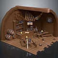 Rustic Nautical Ship Cabin Interior With Wooden Barrels Ship Wheel And Swords