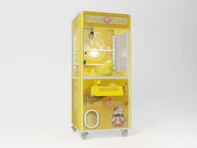 Yellow Prize Claw Machine with Stuffed Plush Toys and Wheeled Doggy Theme Design 3d model