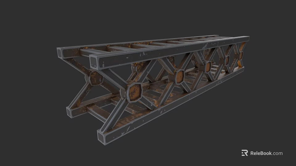 Industrial Metal Railing With Cross Shaped Supports And Decorative Circular Accents 3d model 