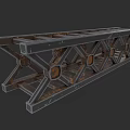 Industrial Metal Railing With Cross Shaped Supports And Decorative Circular Accents
