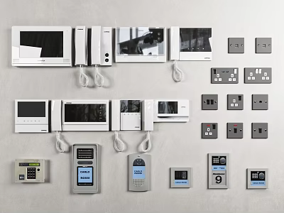 Various Doorbell Devices And Types With Indoor Outdoor Units And Buttons 3d model
