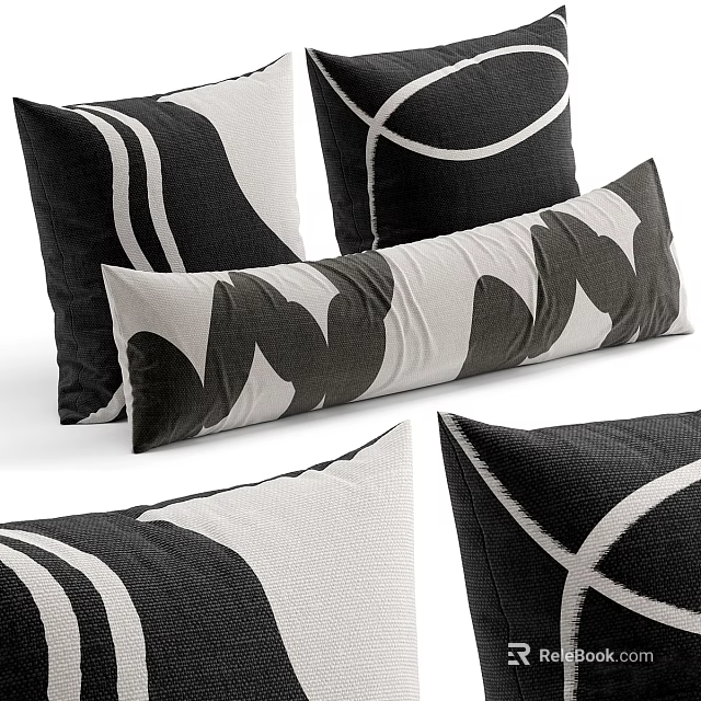 Black And White Abstract Pattern Decorative Throw Pillows For Home Sofa 3d model