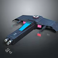 Sci Fi Aircraft Model With Dark Body Blue Strip Pink Glowing Sections And Top Circular Device 3d model