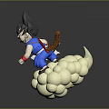 Anime Character Action Figure Spiky Black Hair Blue Outfit Holding Red Staff On Cloud Base