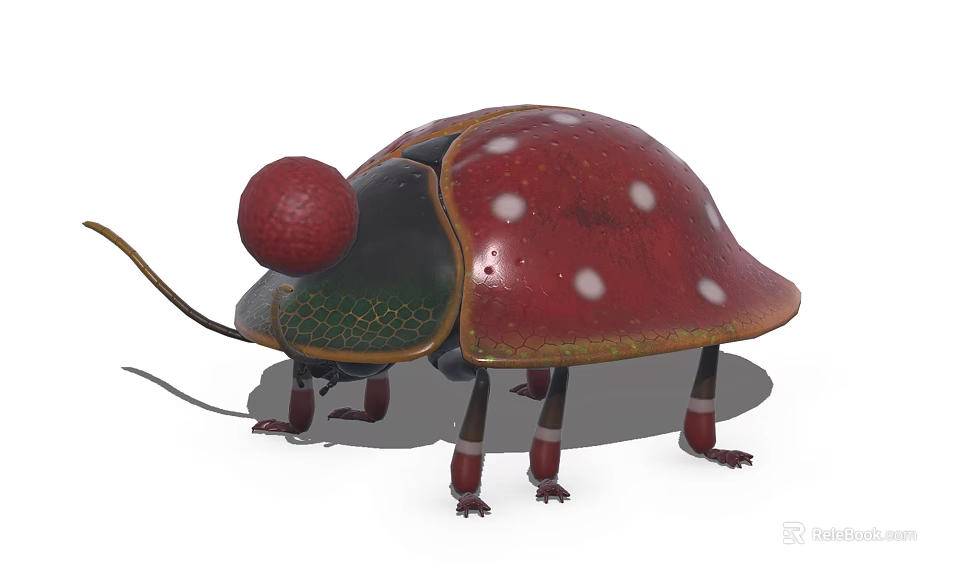 Colorful Flying Insect With Red Spotted Shell Green Body And Red Legs 3d model 