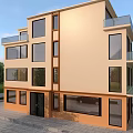 Modern Detached Villa With Light Brown Exterior Multi Storey Balconies Glass Railings And Large Windows