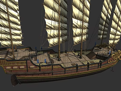 Traditional Wooden Ship With Tall Sails Ornate Deck And Intricate Carvings 3d model