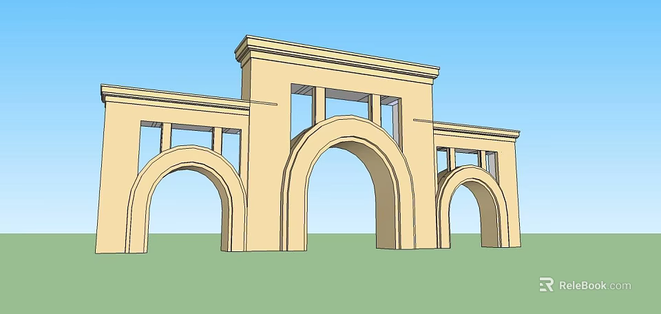 Classical Beige Entrance Gate With Arched Structure And Multiple Arches 3d model 