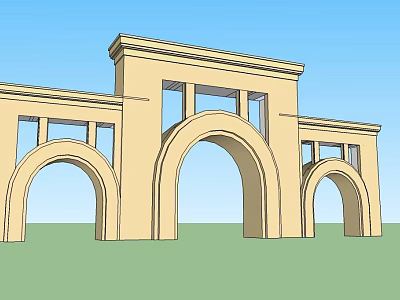 Classical Beige Entrance Gate With Arched Structure And Multiple Arches 3d model
