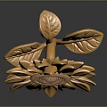 Detailed Artistic Golden Sunflower Sculpture With Petals Stem And Leaves