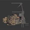 Abandoned Tracked Vehicle Structure With Rusted Metal Mechanical Parts And Tracks