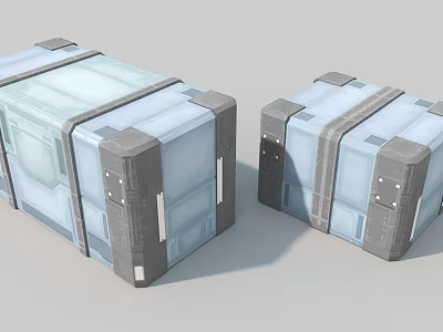 Two Sturdy Metal Industrial Storage Containers With Gray Frames Blue Panels And Latches 3d model