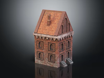 Detached Villa With Red Brick Exterior Brown Tiled Roof Arched Windows And Front Steps 3d model