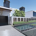Modern High-Rise Residential Buildings Exterior Design With Greenery Blue Sky And White Clouds