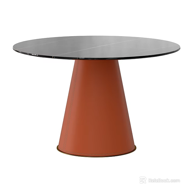 Modern Conical Leather Base Side Table with Round Black Smooth Tabletop and Home Decor 3d model