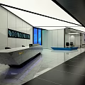 Modern Front Desk Reception Area Design With Marble Counter Lighting And Open Space