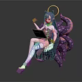 3D Model Game and Movie Character with Purple Hair Halo Tentacles White Wings and Tablet