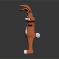 3D Cartoon Game Character Brown Rabbit With White Belly Paws Red Bowtie Standing Arms Outstretched
