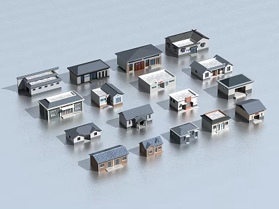 Various Styles Of Small House Models With Different Roof And Exterior Designs 3d model