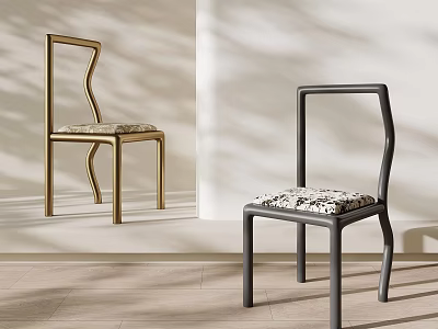 Elegant Curved Metal Frame Dining Chairs With Patterned Fabric Cushions For Modern Luxury Home Decor 3d model