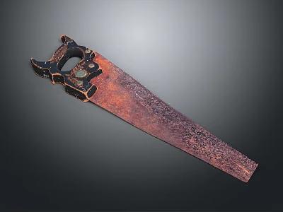 Antique Rusted Hand Saw With Black Handle And Decorative Metal Blade 3d model