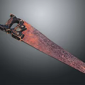 Antique Rusted Hand Saw With Black Handle And Decorative Metal Blade