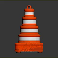 Orange And White Stacked Traffic Cone With Square Base And Reflective Stripes 3d model