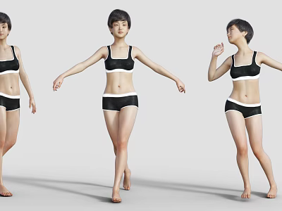 Woman in Black Sports Bra and Shorts Demonstrating Different Fitness Poses 3d model