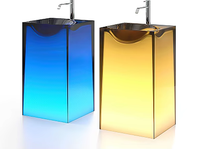 Contemporary Blue and Yellow Glass Washbasins with Sleek Faucets in Modern Design 3d model