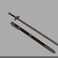 Detailed Traditional Sword With Shiny Metal Blade And Wooden Scabbard Decorative Fittings