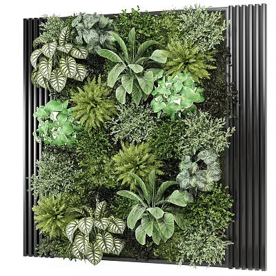 Vertical Indoor Green Plant Wall With Various Leafy Plants And Lush Greenery 3d model