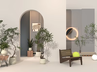 Indoor Plant Combination With Various Potted Plants Modern Interior Archway And Circular Light 3d model