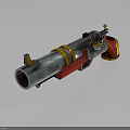 Vintage Metal Cannon Weapon Featuring Red Yellow Accents And Rustic Decorative Details