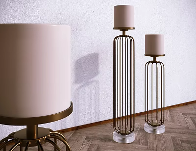 Modern Floor Standing Candle Lamps With Metal Frame And White Fabric Shade 3d model