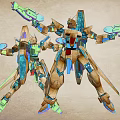Two Vibrant Robot Action Figures With Futuristic Weapons And Detailed Armor