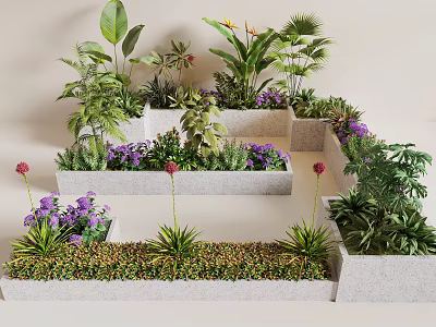 Modern Planters With Diverse Tropical Plants Arrangement 3d model