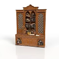 Antique Wooden Cabinet with Glass Doors and Carved Decorative Shelves Classic Design