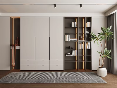 Modern Bookcase Interior Design With Closed Cabinets Open Shelves Books And Green Plant 3d model