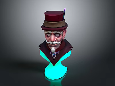 Detailed Man Bust Wearing Red Top Hat With Blue Glowing Base 3d model