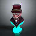 Detailed Man Bust Wearing Red Top Hat With Blue Glowing Base