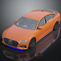 Orange Audi Sedan With Sleek Design Black Wheels And Blue Accents On Dark Background
