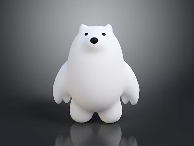 White Cartoon Bear Toy Figure With Black Eyes And Standing Pose On Dark Background 3d model