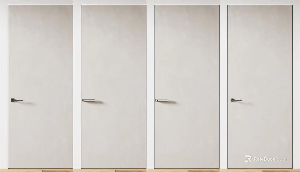 Modern Light Gray Hinged Doors With Minimalist Design And Metal Handles 3d model 