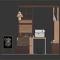 Wooden Coffee Bar Interior With Menu Board Pendant Lights And Display Shelves