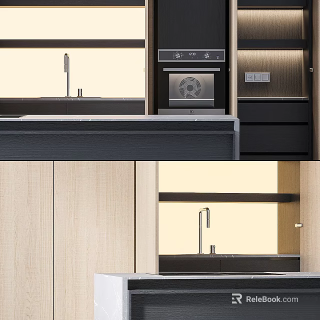Modern Kitchen Interior Decorative Cabinets With Sleek Design And Wooden Finish 3d model 